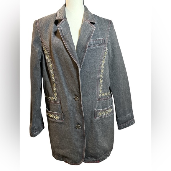 iacocca Jackets & Blazers - Vintage Embroidered and Jeweled Gray Denim Blazer